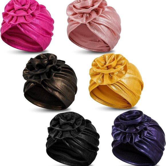 6 Pieces Women African Turban Flower Knot Headwrap Colorful African Hats Wrap Ca
